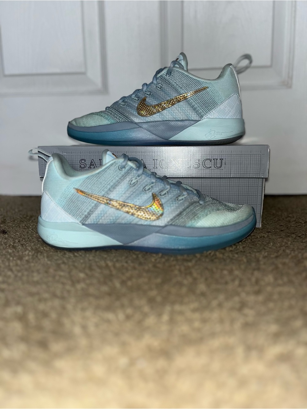Nike Kids Light Blue Sabrina 3’s with Gold Swoosh